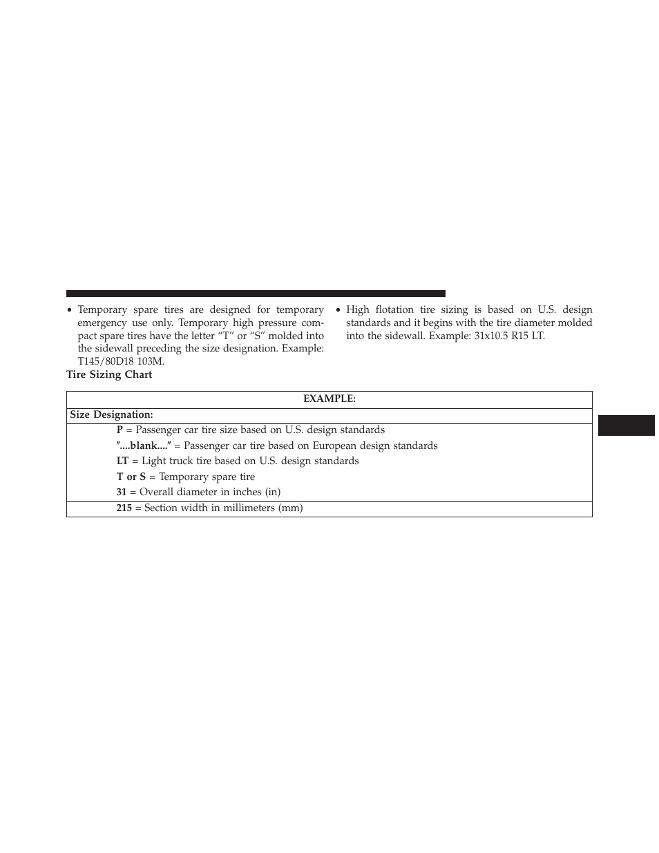 Tire sizing chart | Dodge 2014 Journey - Owner Manual User Manual | Page 453 / 651
