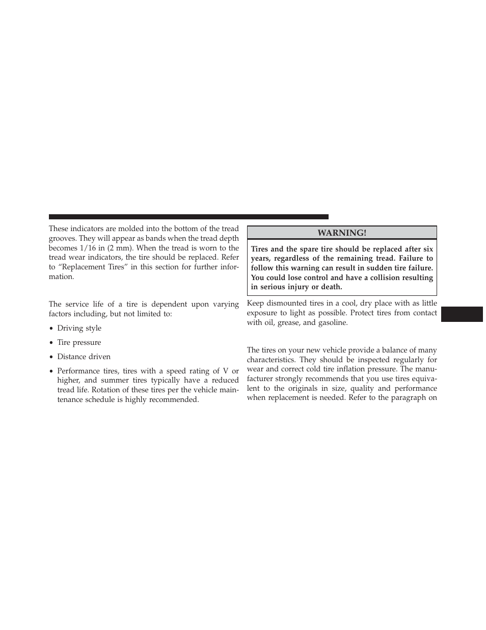 Life of tire, Replacement tires | Dodge 2014 Journey - Owner Manual User Manual | Page 471 / 651