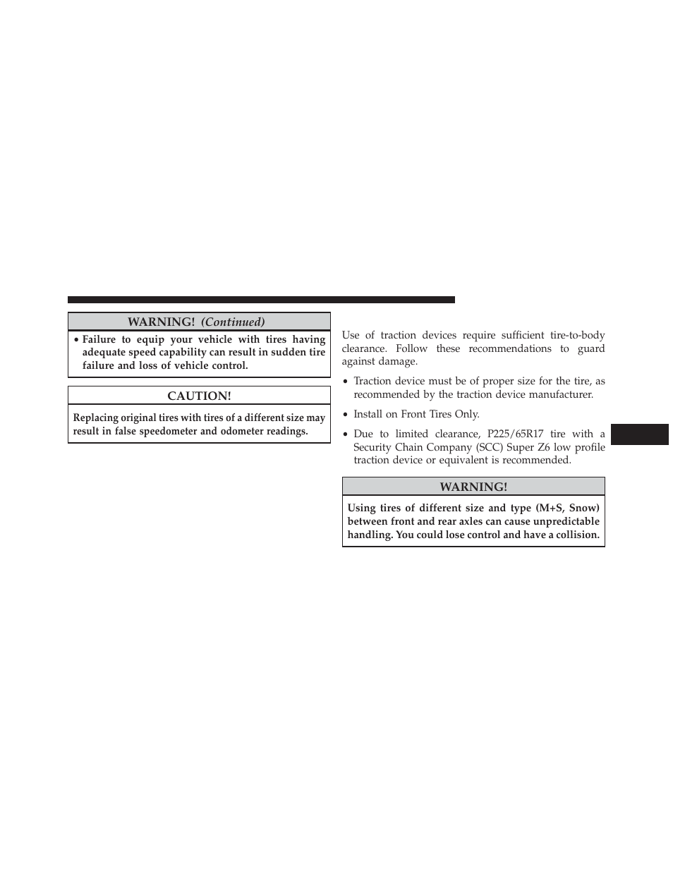Tire chains (traction devices) | Dodge 2014 Journey - Owner Manual User Manual | Page 473 / 651