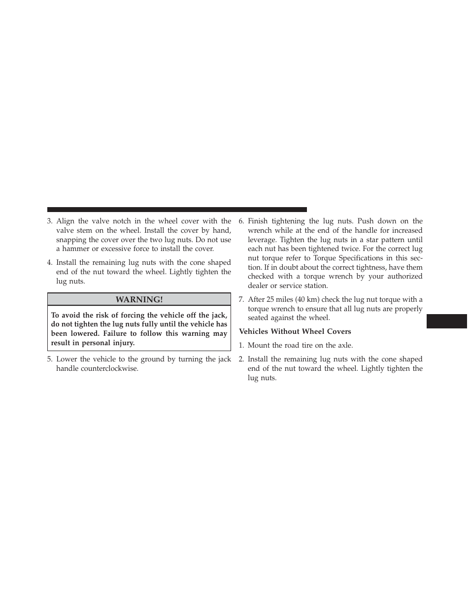 Vehicles without wheel covers | Dodge 2014 Journey - Owner Manual User Manual | Page 533 / 651