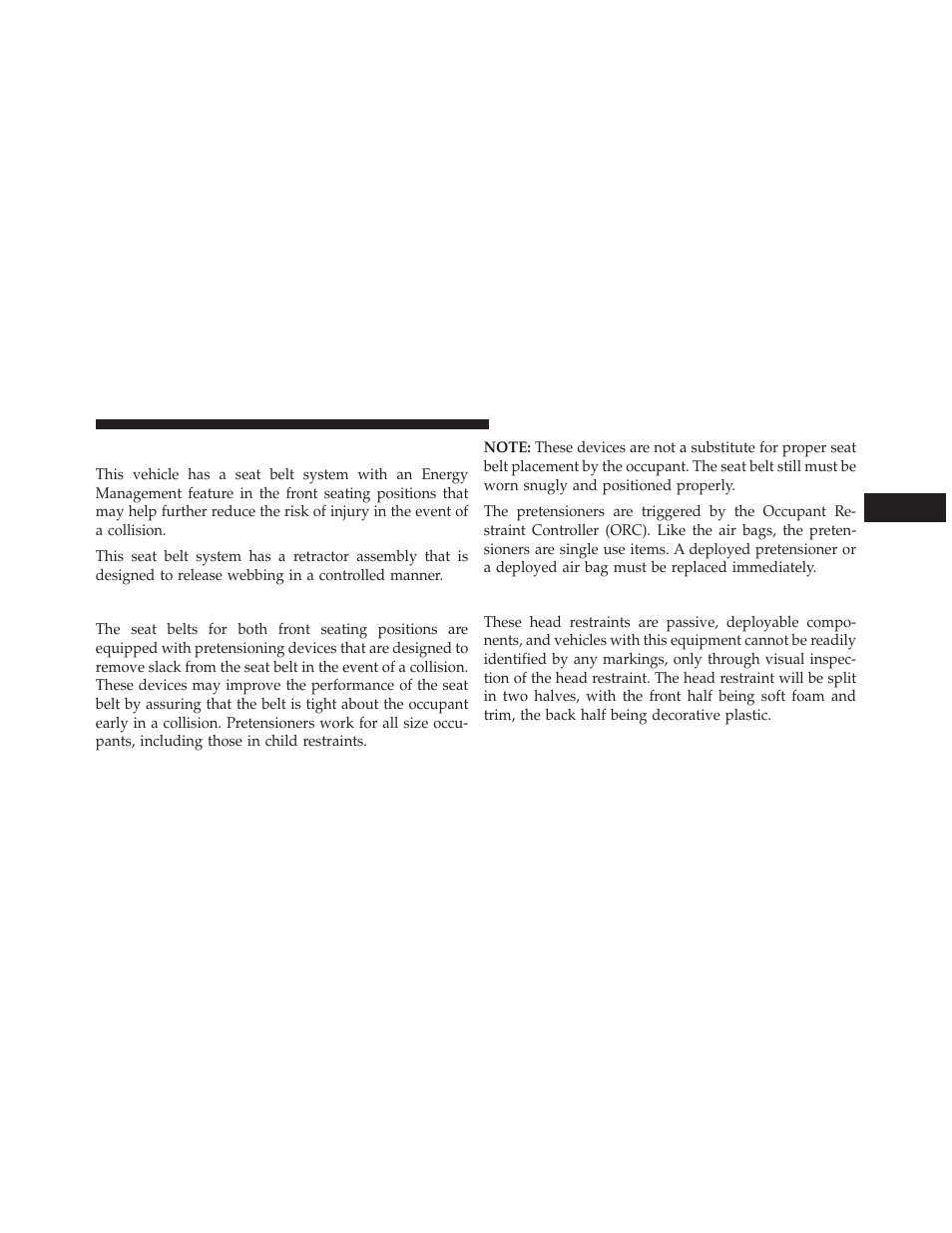 Energy management feature, Seat belt pretensioners, Supplemental active head restraints (ahr) | Dodge 2014 Journey - Owner Manual User Manual | Page 61 / 651