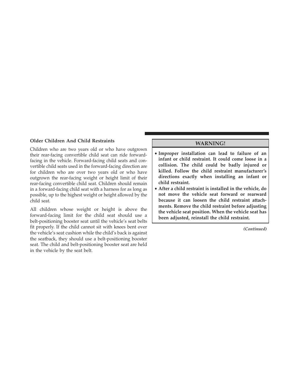 Older children and child restraints | Dodge 2014 Journey - Owner Manual User Manual | Page 86 / 651