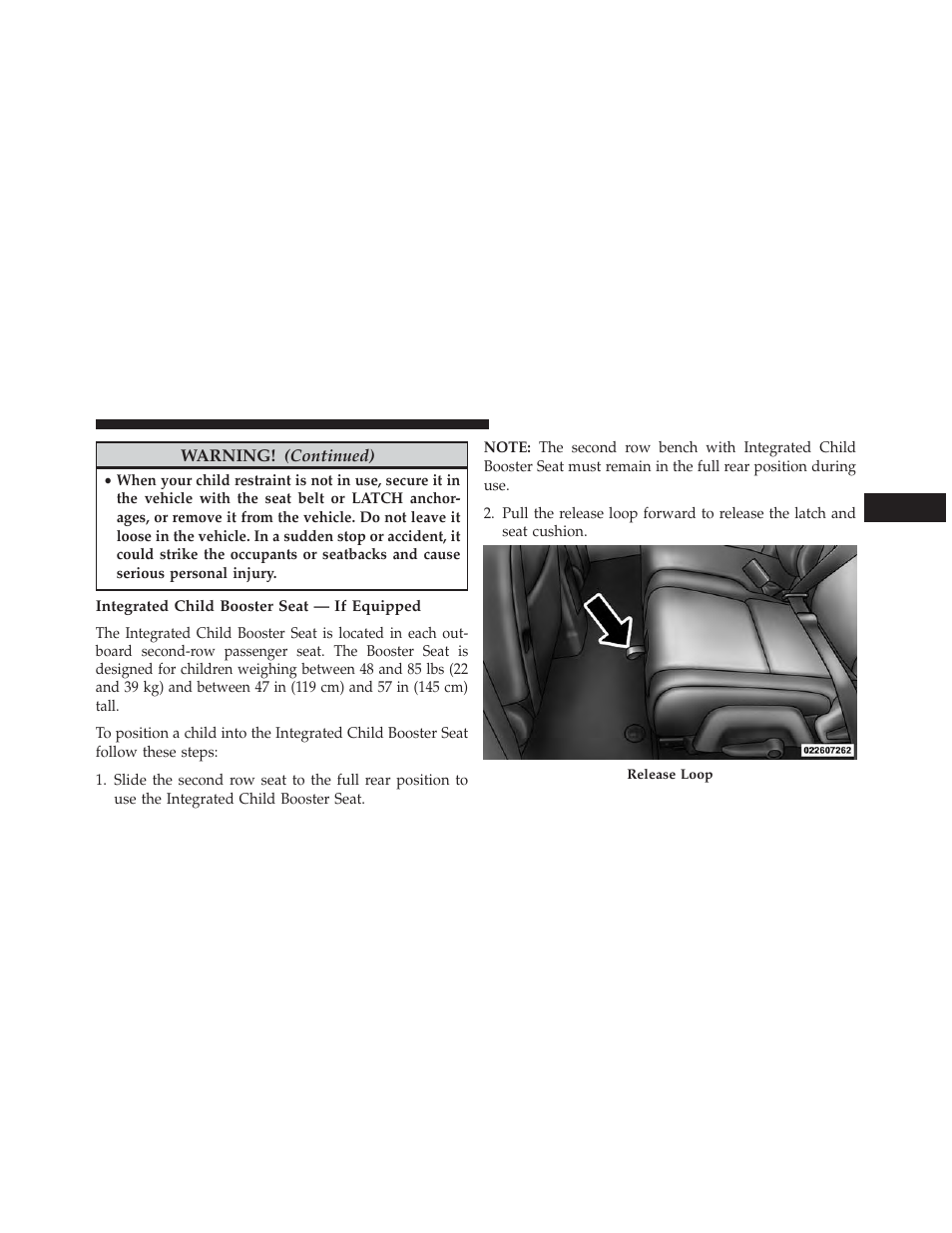 Integrated child booster seat — if equipped | Dodge 2014 Journey - Owner Manual User Manual | Page 87 / 651