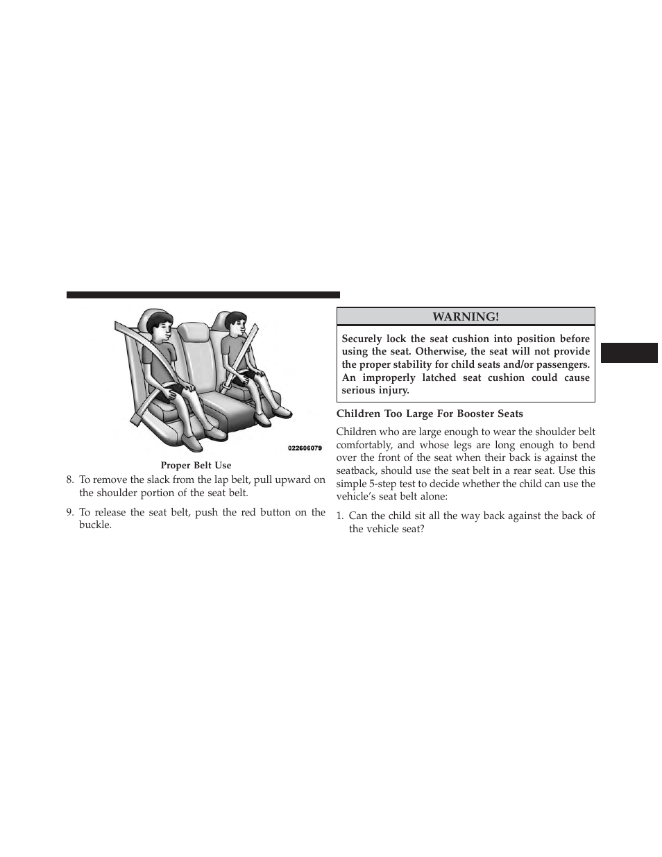 Children too large for booster seats | Dodge 2014 Journey - Owner Manual User Manual | Page 89 / 651