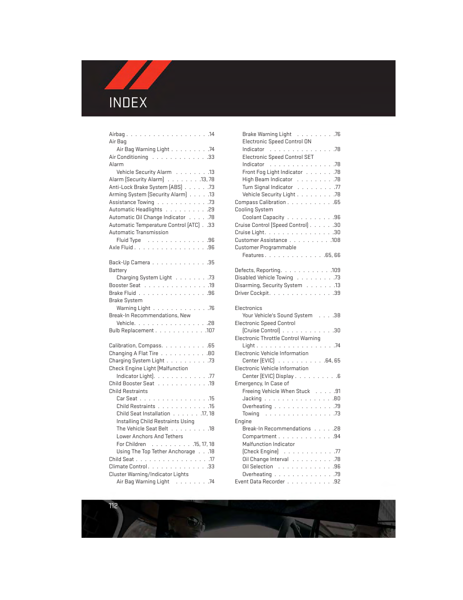 Index | Dodge 2014 Journey - User Guide User Manual | Page 114 / 124