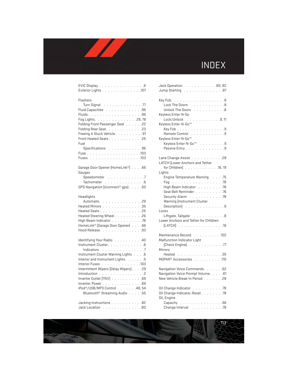 Index | Dodge 2014 Journey - User Guide User Manual | Page 115 / 124