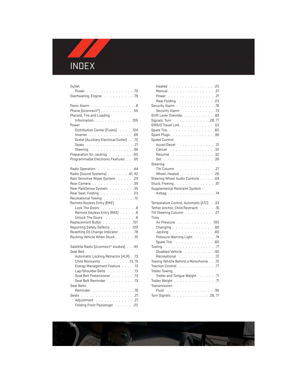 Index | Dodge 2014 Journey - User Guide User Manual | Page 116 / 124