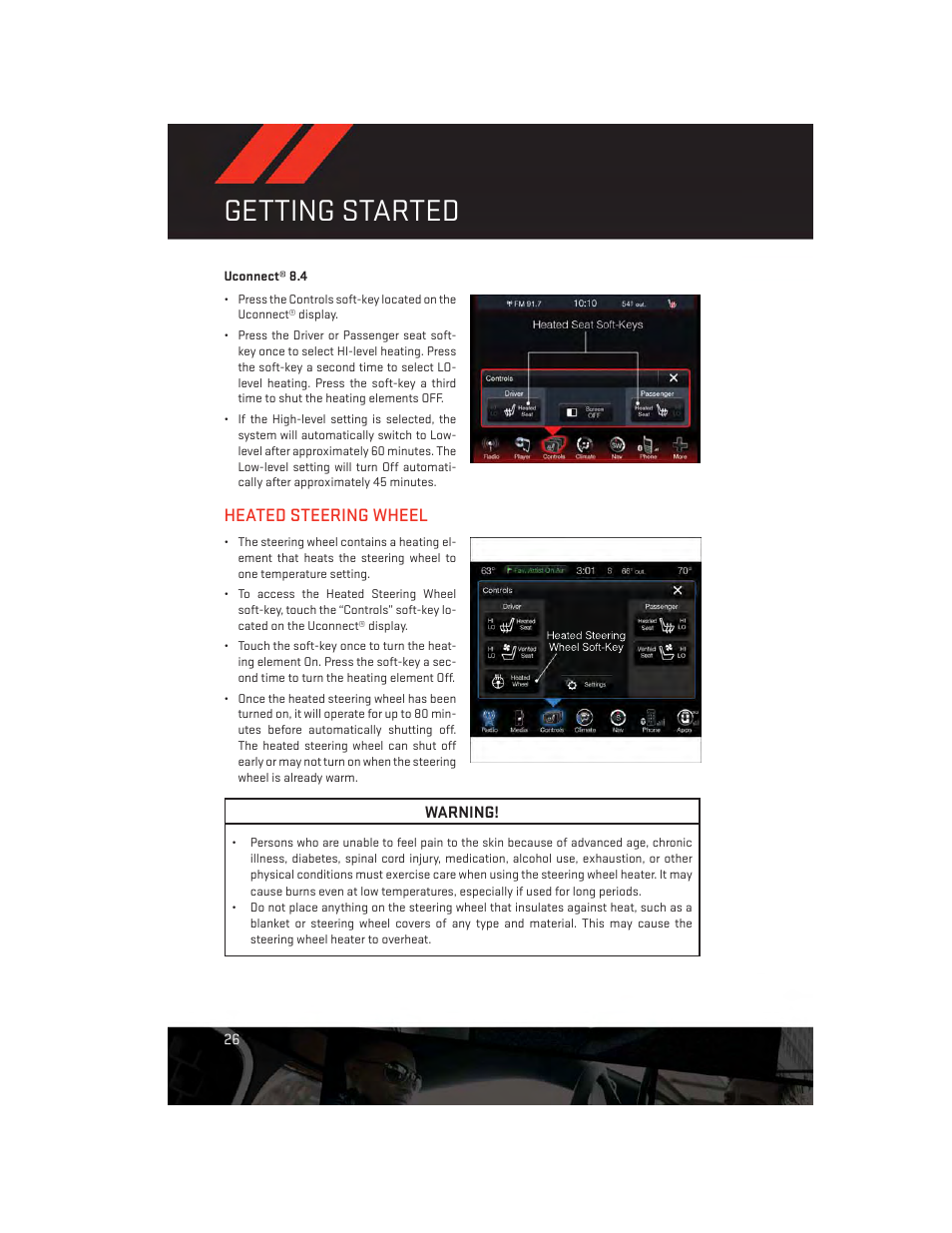 Heated steering wheel, Getting started | Dodge 2014 Journey - User Guide User Manual | Page 28 / 124