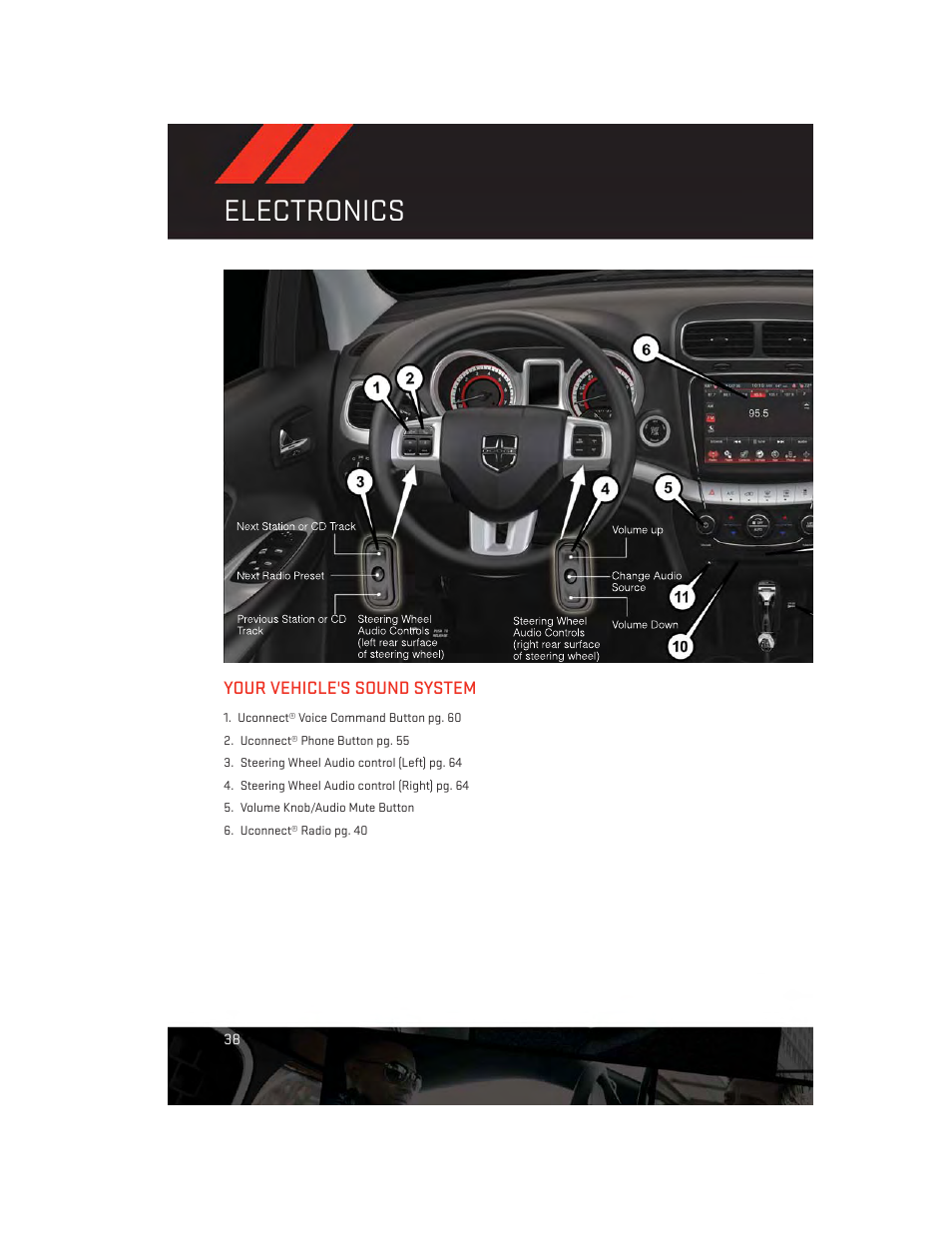 Electronics, Your vehicle's sound system | Dodge 2014 Journey - User Guide User Manual | Page 40 / 124