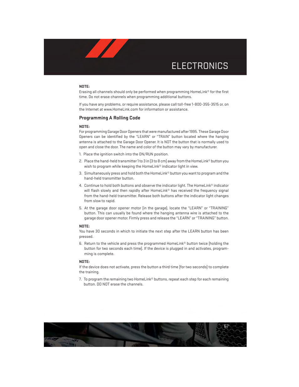 Programming a rolling code, Electronics | Dodge 2014 Journey - User Guide User Manual | Page 69 / 124