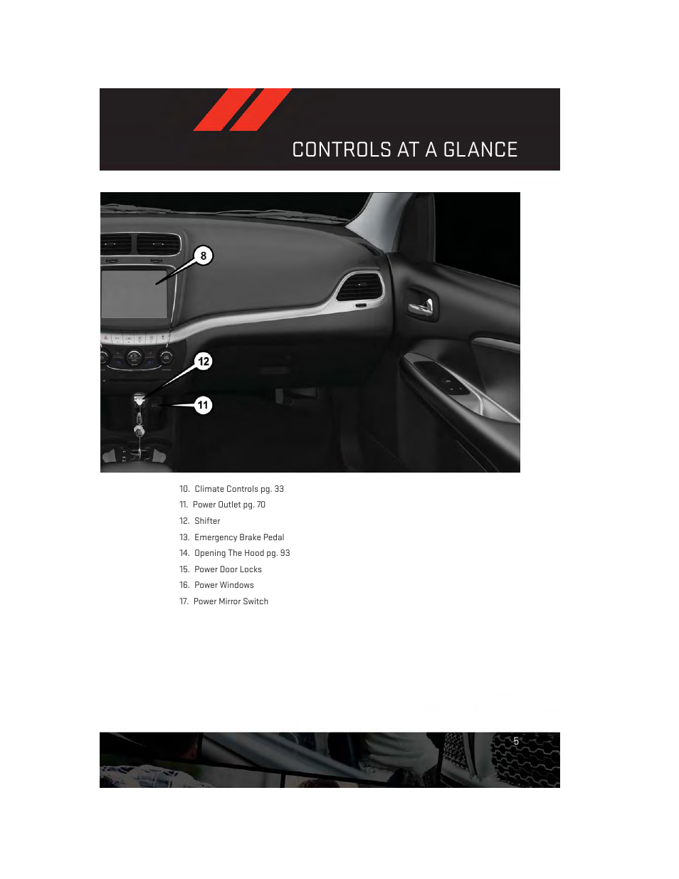 Controls at a glance | Dodge 2014 Journey - User Guide User Manual | Page 7 / 124