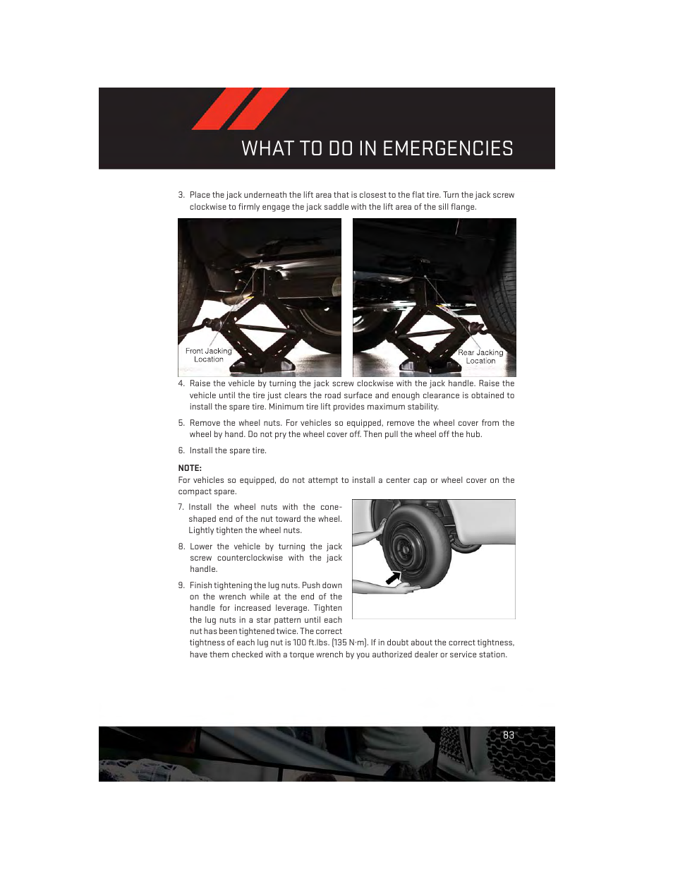 What to do in emergencies | Dodge 2014 Journey - User Guide User Manual | Page 85 / 124