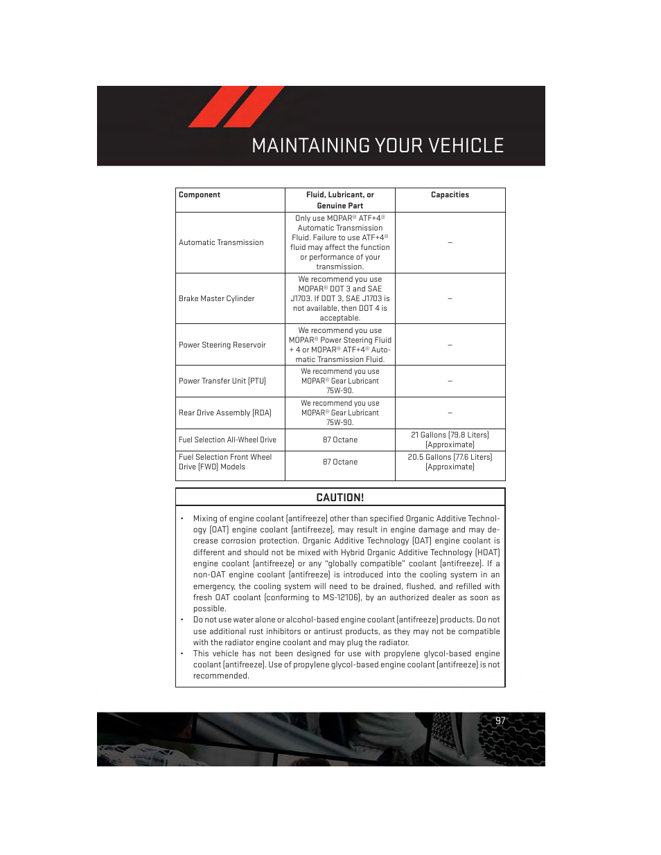 Maintaining your vehicle, Caution | Dodge 2014 Journey - User Guide User Manual | Page 99 / 124