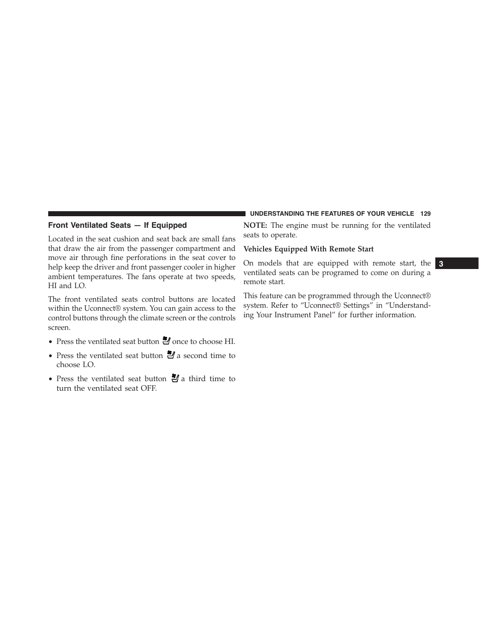 Front ventilated seats — if equipped | Dodge 2015 Challenger - Owner Manual User Manual | Page 131 / 618