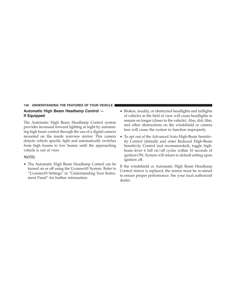 Automatic high beam headlamp control — if equipped, Automatic high beam headlamp control, If equipped | Dodge 2015 Challenger - Owner Manual User Manual | Page 142 / 618
