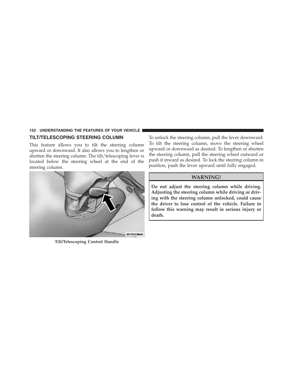 Tilt/telescoping steering column | Dodge 2015 Challenger - Owner Manual User Manual | Page 154 / 618