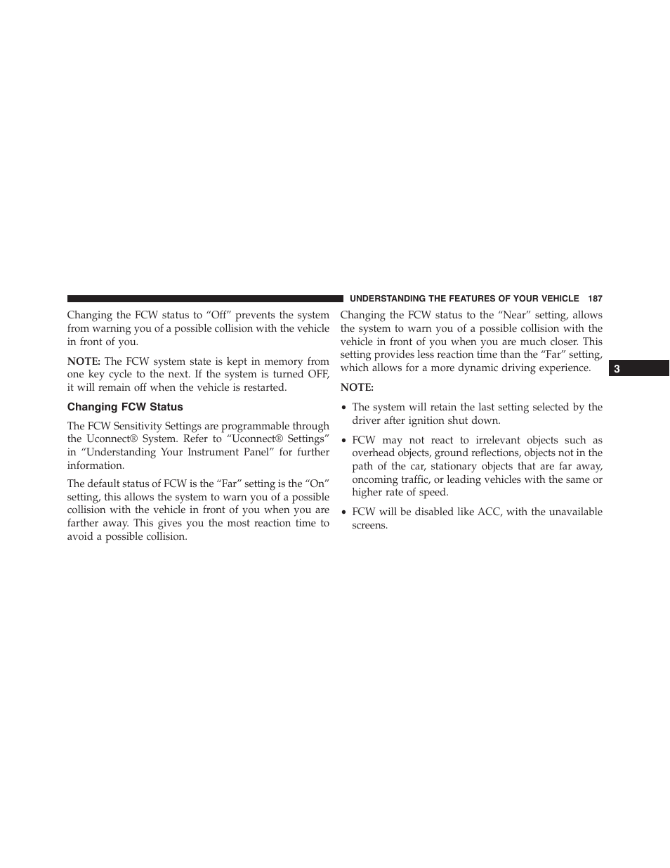 Changing fcw status | Dodge 2015 Challenger - Owner Manual User Manual | Page 189 / 618