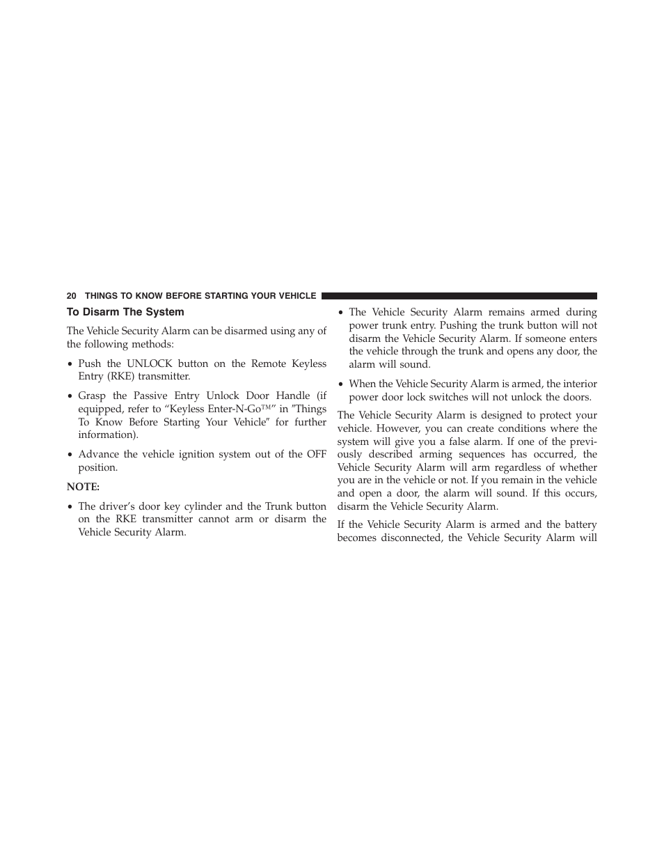 To disarm the system | Dodge 2015 Challenger - Owner Manual User Manual | Page 22 / 618