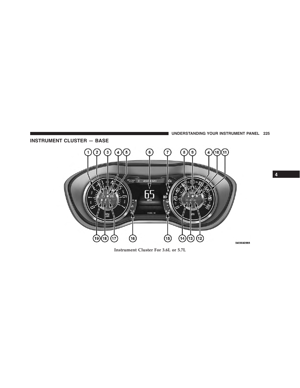 Instrument cluster — base | Dodge 2015 Challenger - Owner Manual User Manual | Page 227 / 618