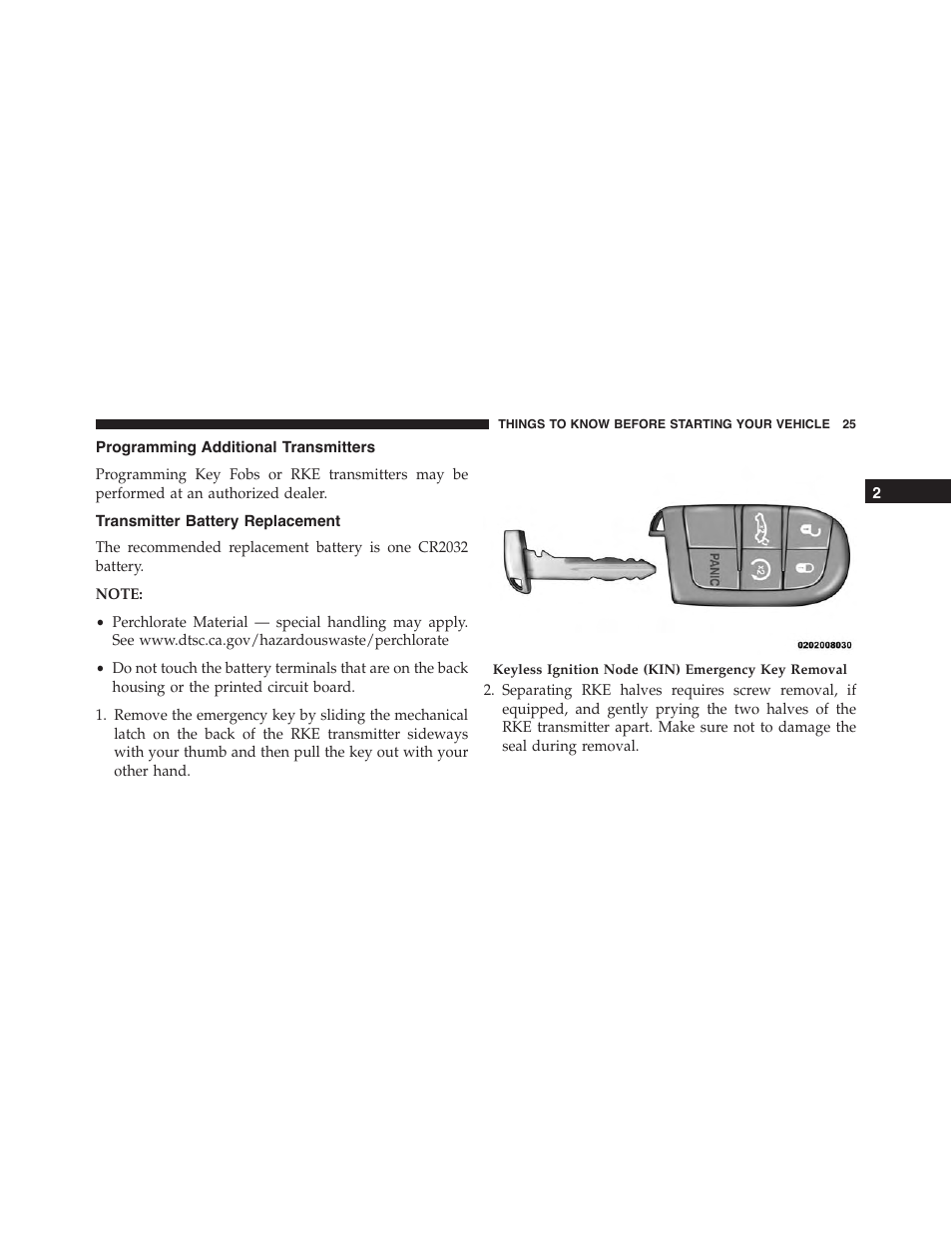 Programming additional transmitters, Transmitter battery replacement | Dodge 2015 Challenger - Owner Manual User Manual | Page 27 / 618