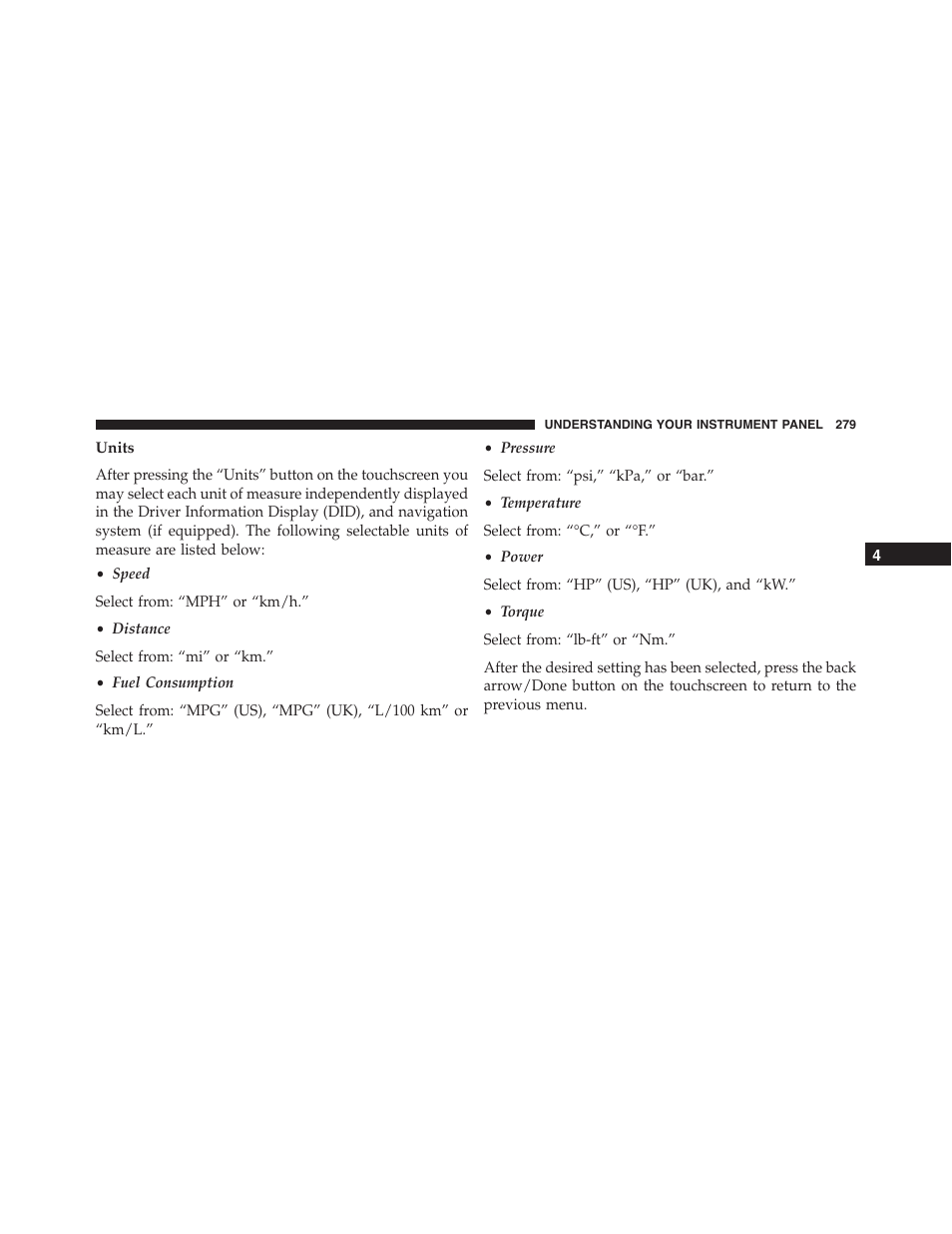 Units | Dodge 2015 Challenger - Owner Manual User Manual | Page 281 / 618