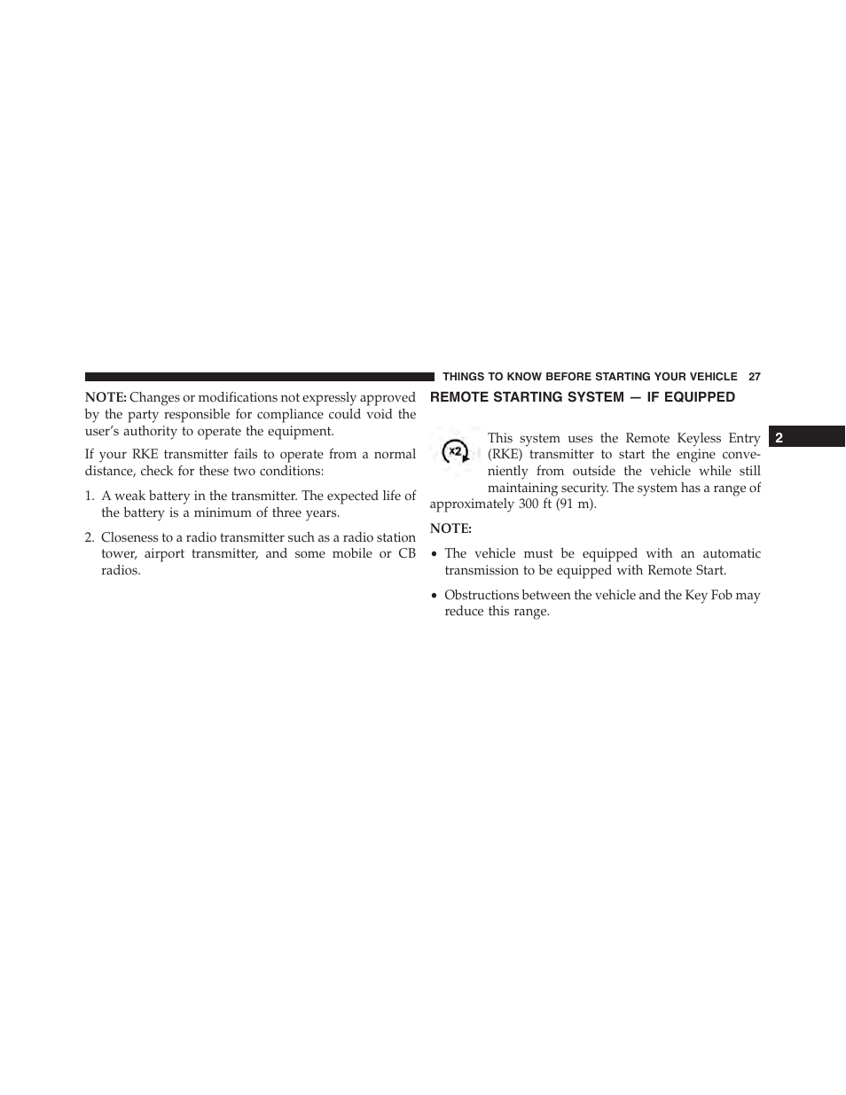 Remote starting system — if equipped, Remote starting system, If equipped | Dodge 2015 Challenger - Owner Manual User Manual | Page 29 / 618