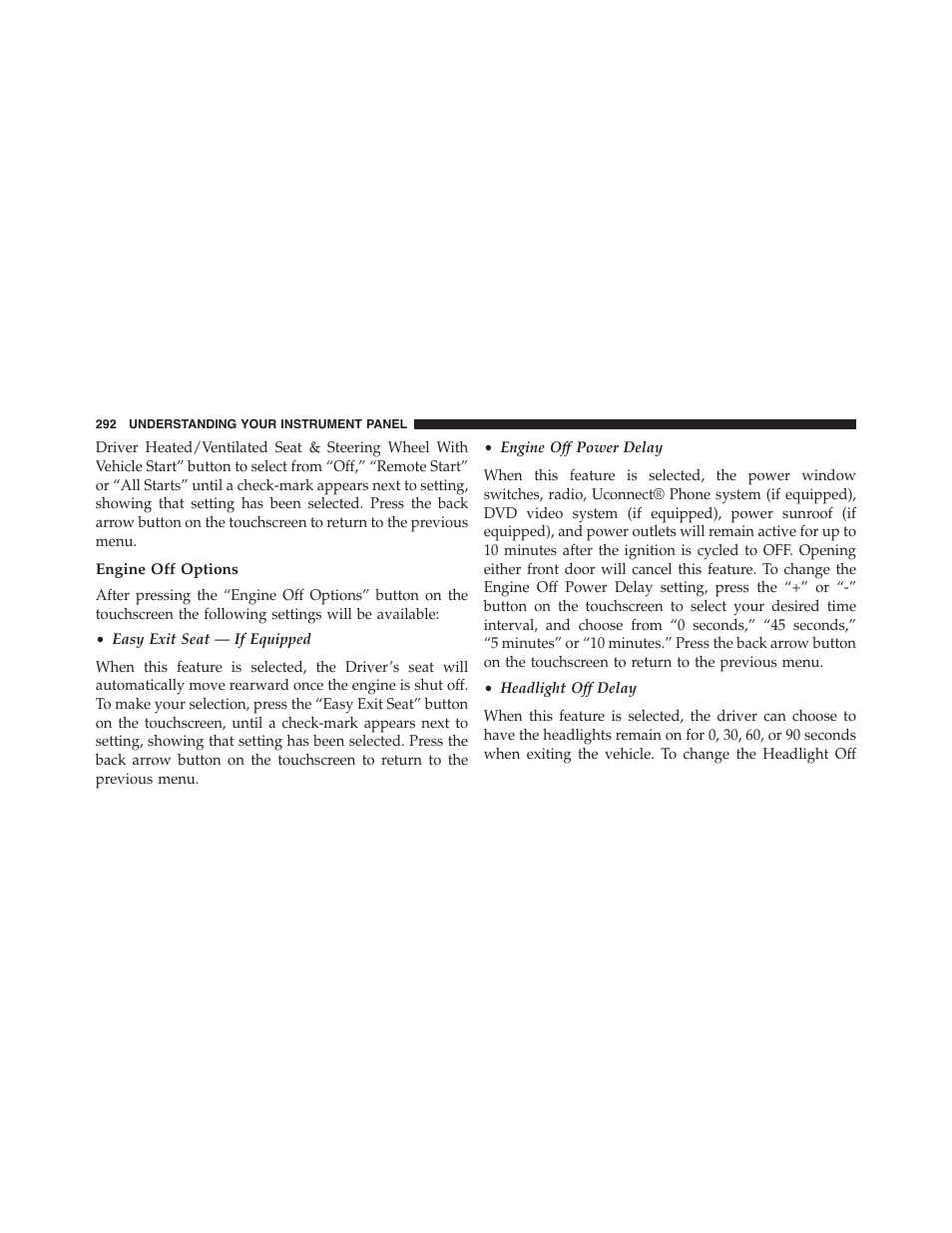 Engine off options | Dodge 2015 Challenger - Owner Manual User Manual | Page 294 / 618