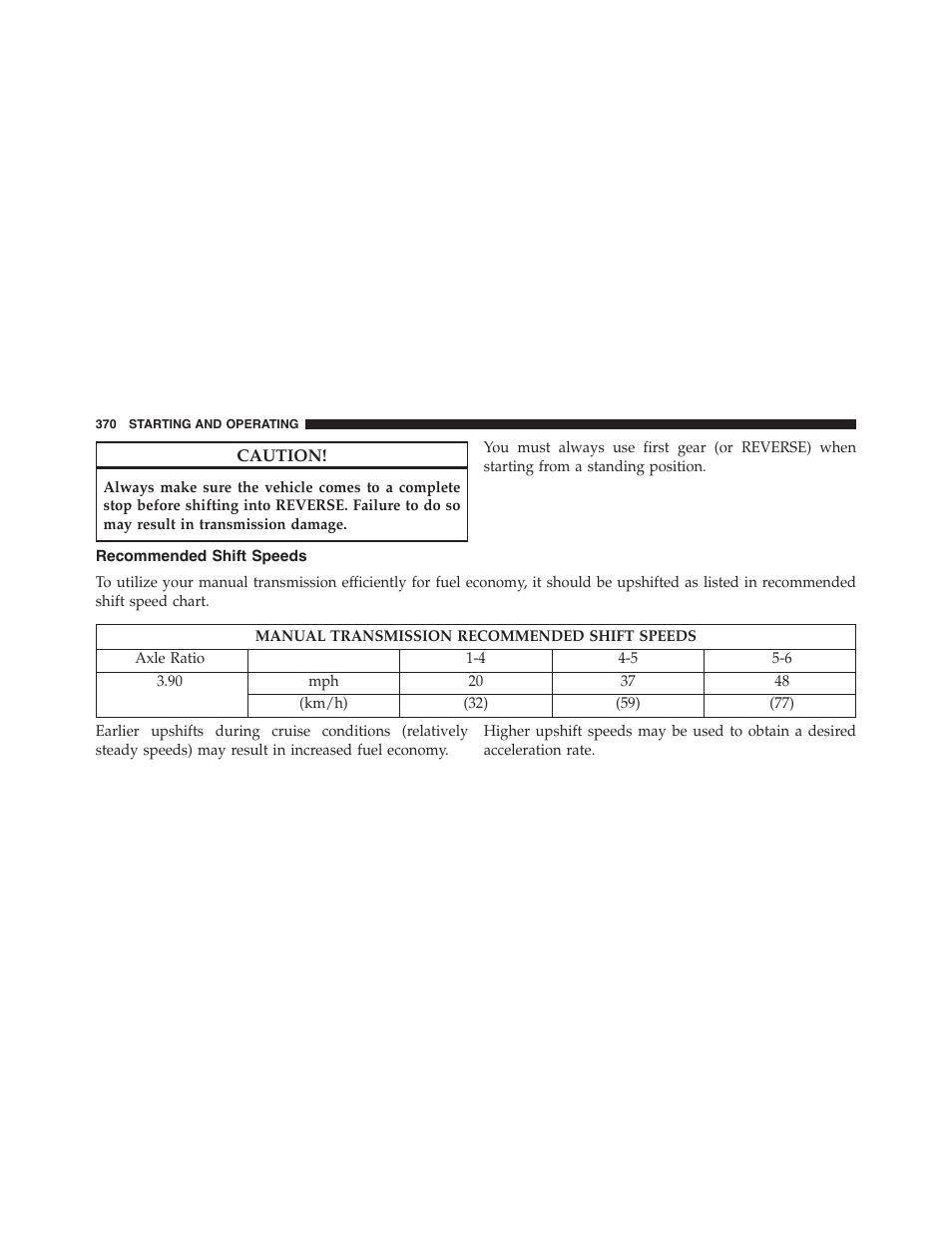 Recommended shift speeds | Dodge 2015 Challenger - Owner Manual User Manual | Page 372 / 618