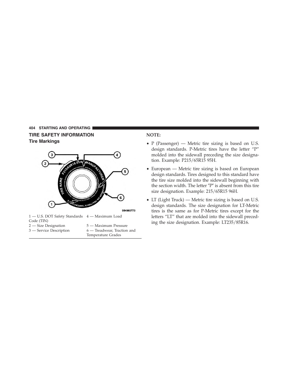 Tire safety information, Tire markings | Dodge 2015 Challenger - Owner Manual User Manual | Page 406 / 618