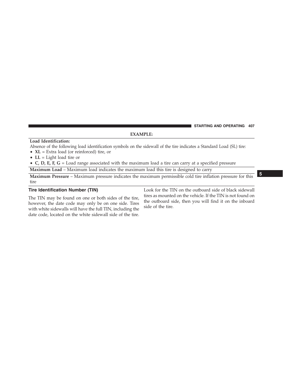 Tire identification number (tin) | Dodge 2015 Challenger - Owner Manual User Manual | Page 409 / 618