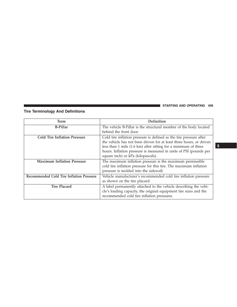 Tire terminology and definitions | Dodge 2015 Challenger - Owner Manual User Manual | Page 411 / 618