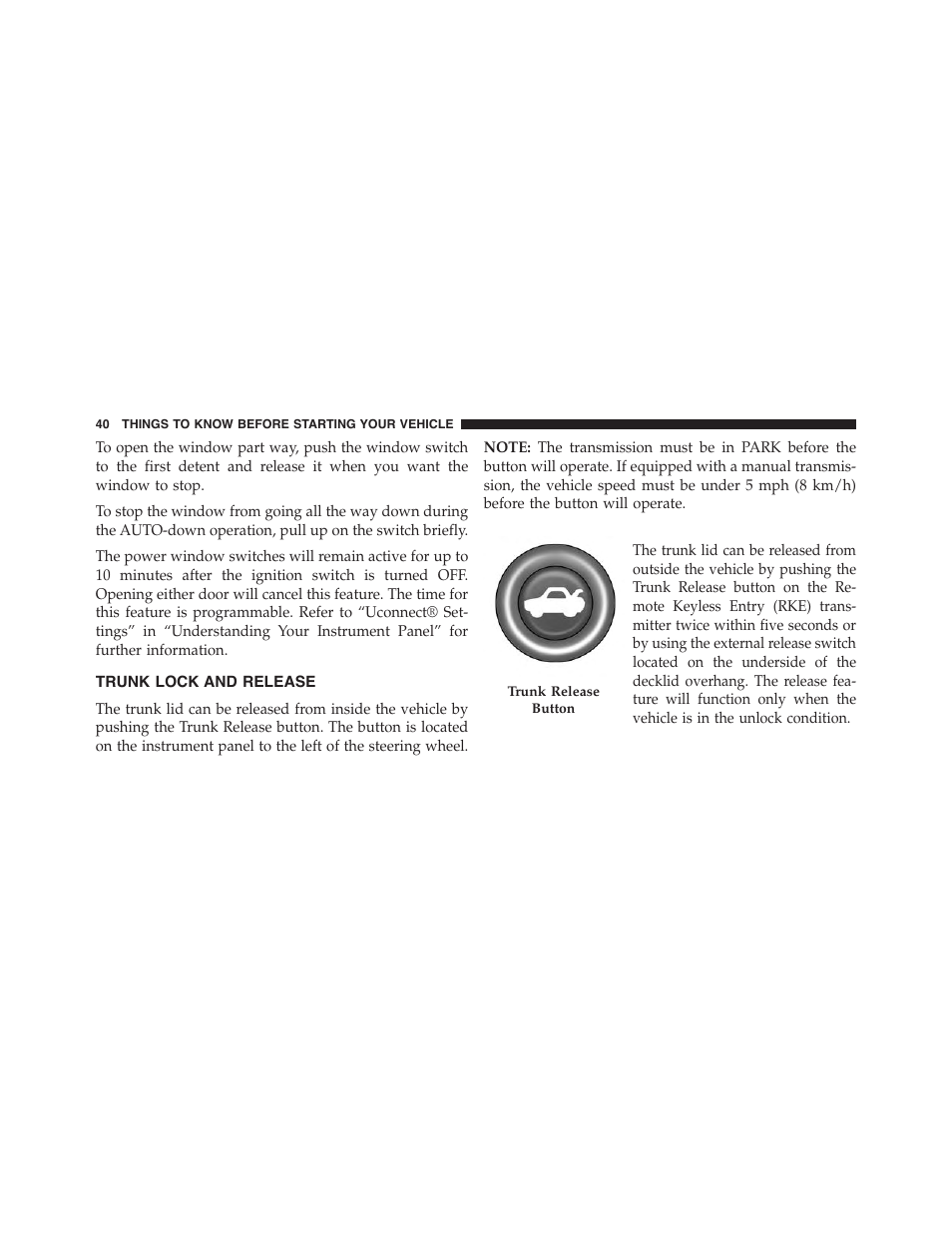 Trunk lock and release | Dodge 2015 Challenger - Owner Manual User Manual | Page 42 / 618