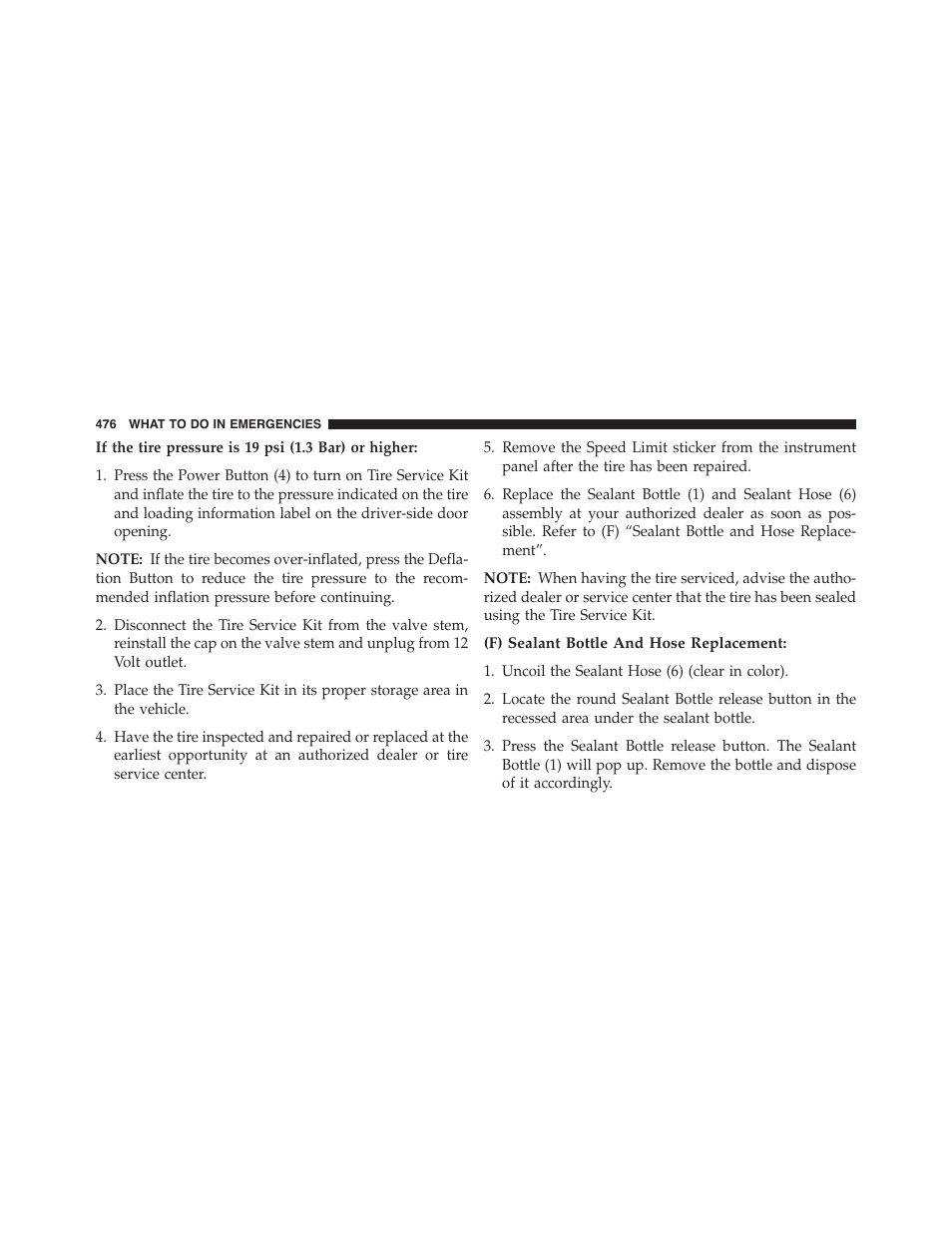 F) sealant bottle and hose replacement | Dodge 2015 Challenger - Owner Manual User Manual | Page 478 / 618