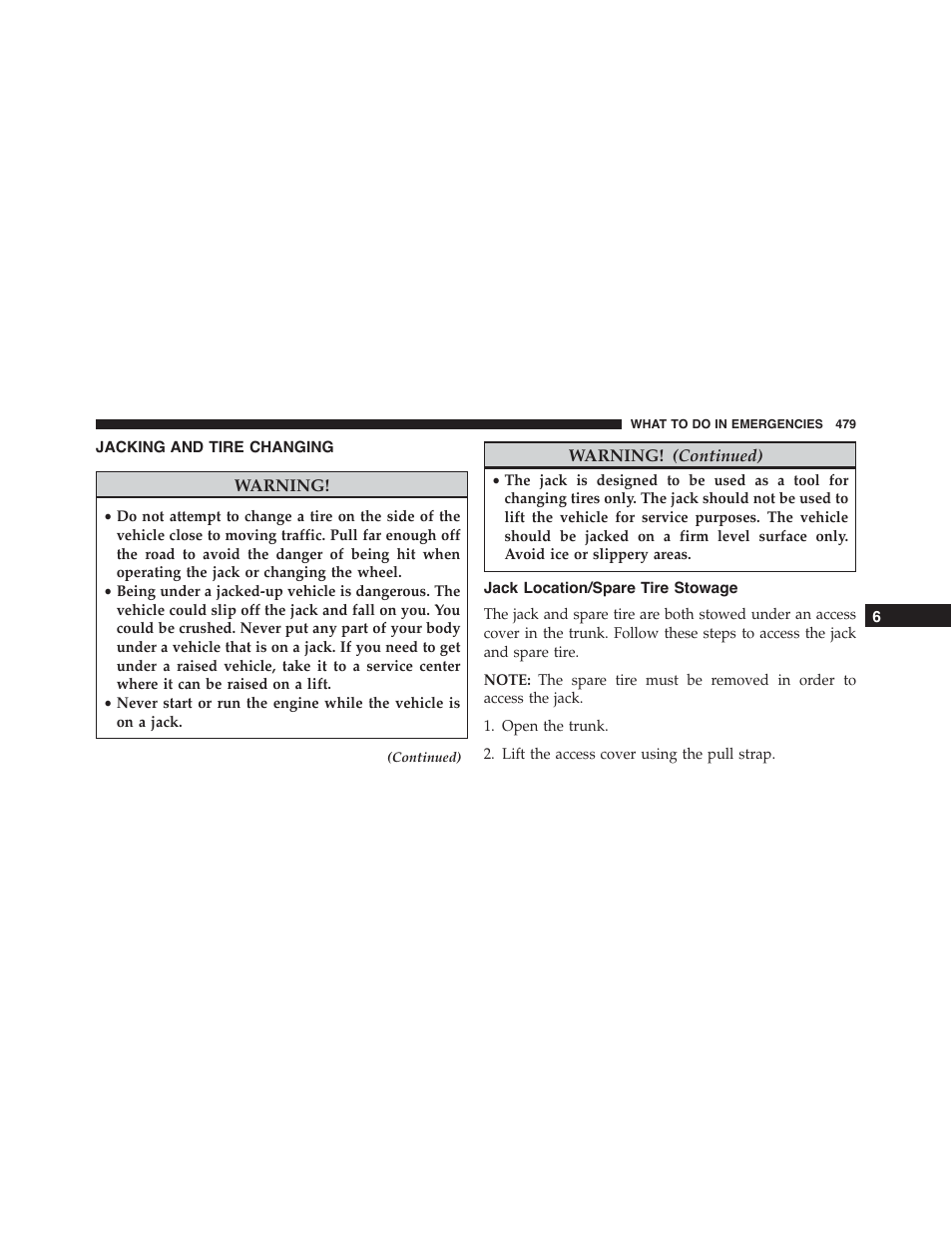 Jacking and tire changing, Jack location/spare tire stowage | Dodge 2015 Challenger - Owner Manual User Manual | Page 481 / 618