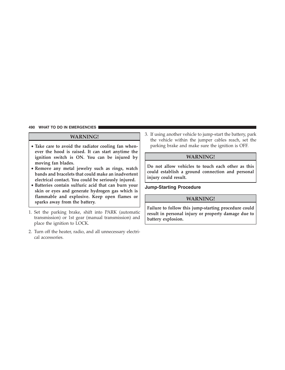 Jump-starting procedure | Dodge 2015 Challenger - Owner Manual User Manual | Page 492 / 618