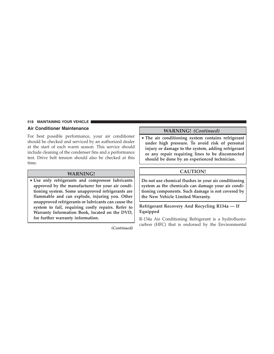 Air conditioner maintenance | Dodge 2015 Challenger - Owner Manual User Manual | Page 520 / 618