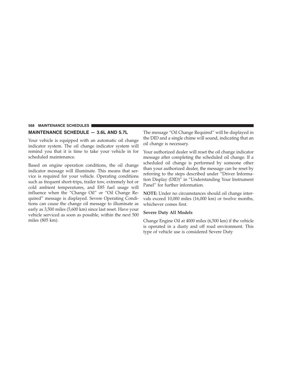 Maintenance schedule — 3.6l and 5.7l, Maintenance schedule, 6l and 5.7l | Dodge 2015 Challenger - Owner Manual User Manual | Page 570 / 618
