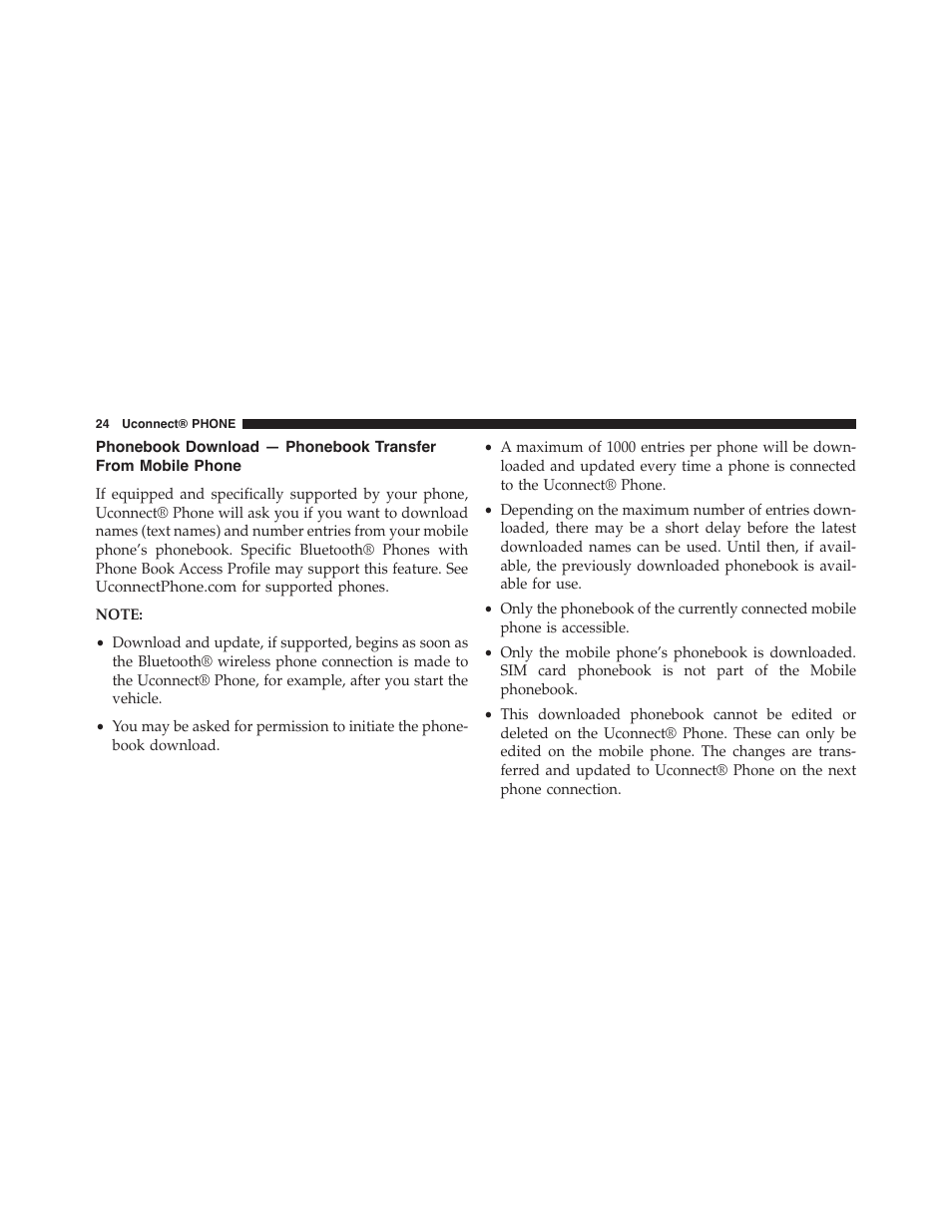 Phonebook download — phonebook transfer, From mobile phone | Dodge 2015 Durango - Uconnect 5.0 Manual User Manual | Page 25 / 51