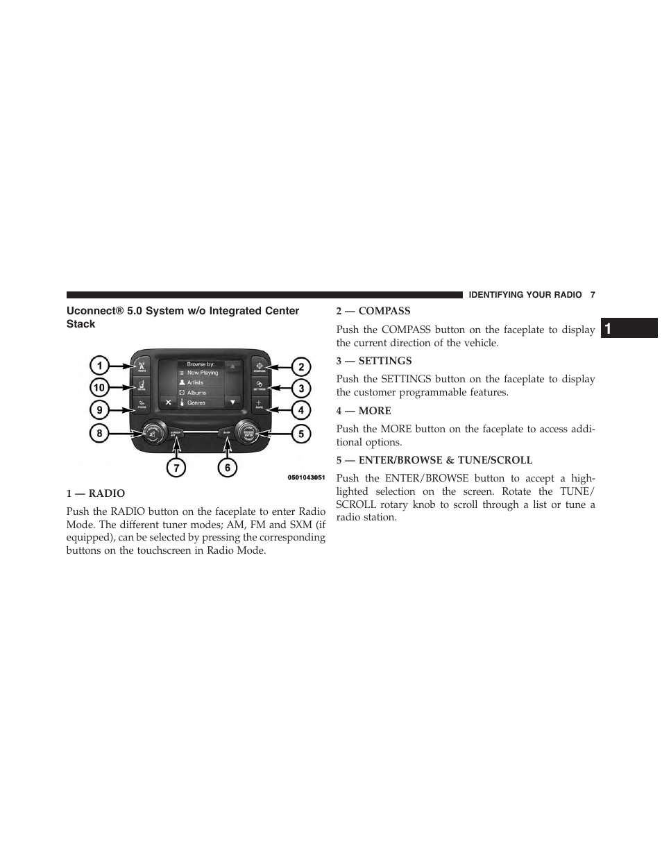 Uconnect® 5.0 system w/o integrated center stack, Uconnect® 5.0 system w/o integrated center, Stack | Dodge 2015 Durango - Uconnect 5.0 Manual User Manual | Page 8 / 51