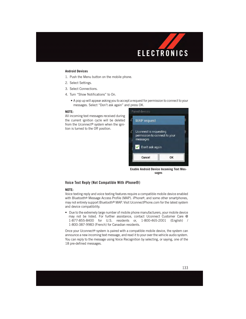 Voice text reply (not compatible with iphone®) | Dodge 2015 Challenger - User Guide User Manual | Page 135 / 236