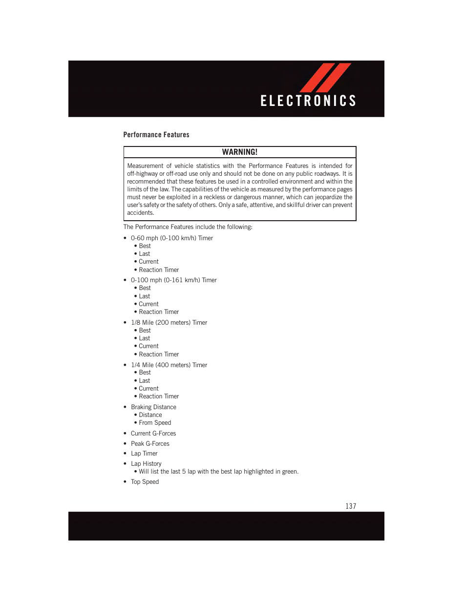 Performance features | Dodge 2015 Challenger - User Guide User Manual | Page 139 / 236