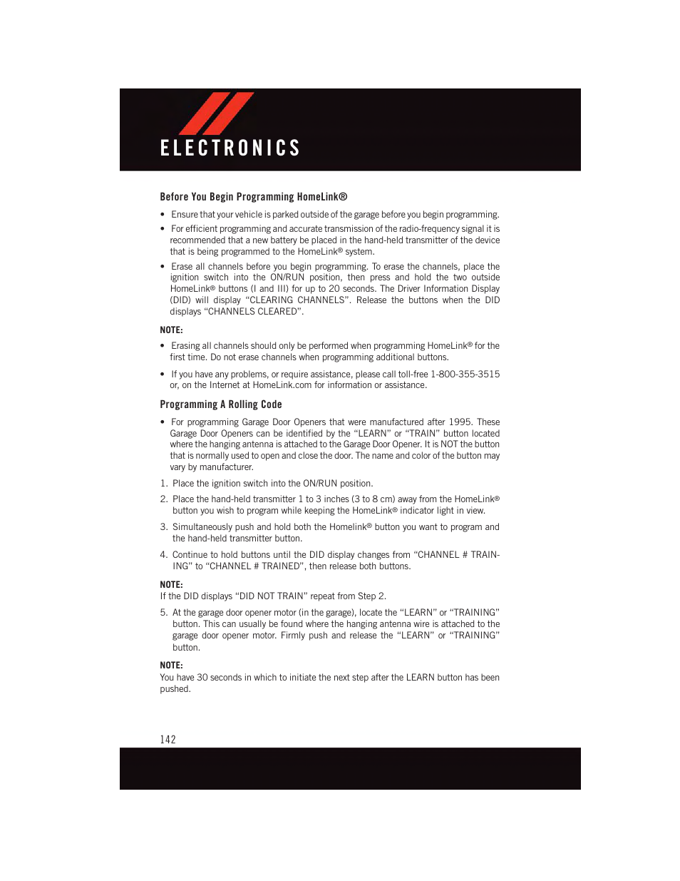 Before you begin programming homelink, Programming a rolling code | Dodge 2015 Challenger - User Guide User Manual | Page 144 / 236