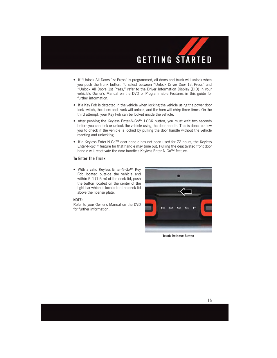 To enter the trunk | Dodge 2015 Challenger - User Guide User Manual | Page 17 / 236