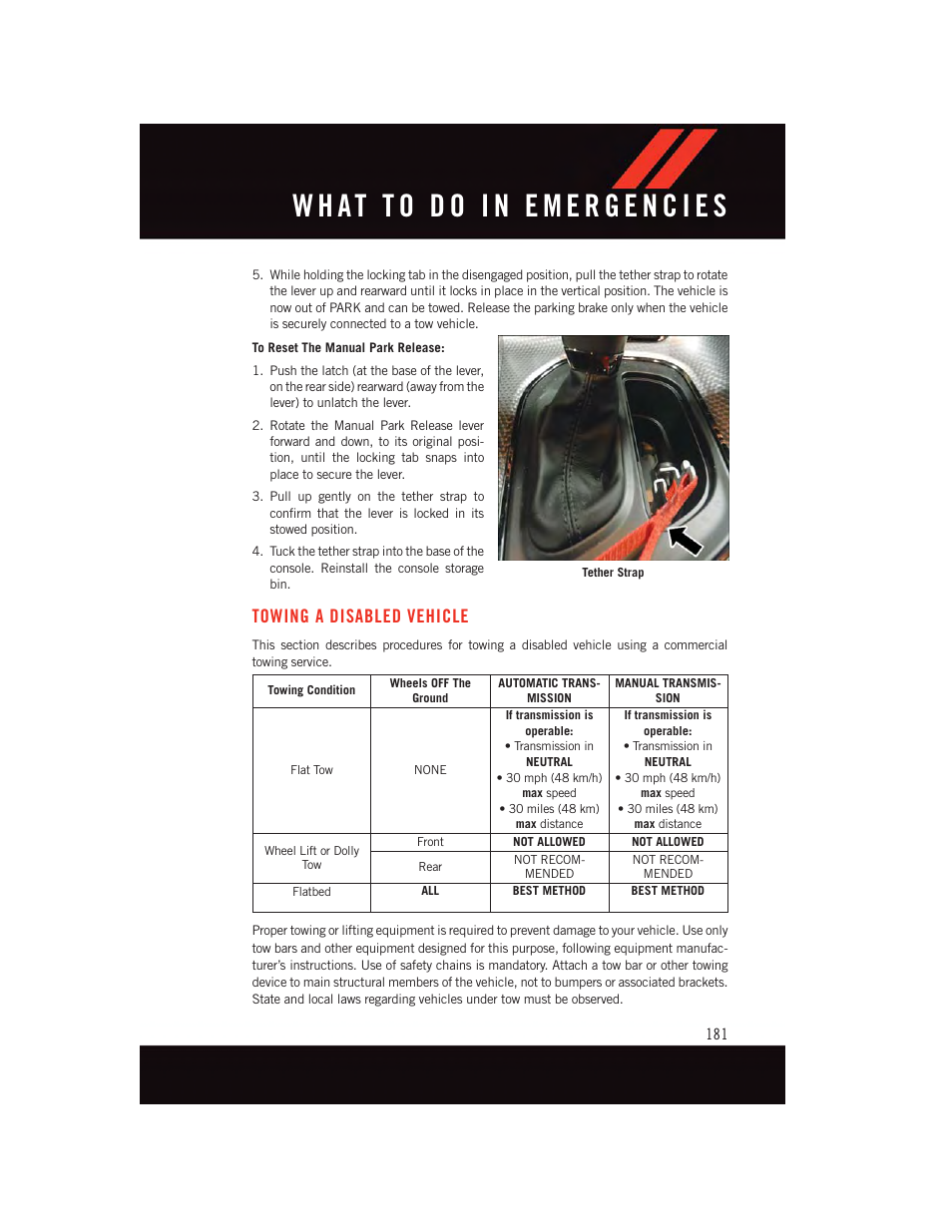 Towing a disabled vehicle | Dodge 2015 Challenger - User Guide User Manual | Page 183 / 236