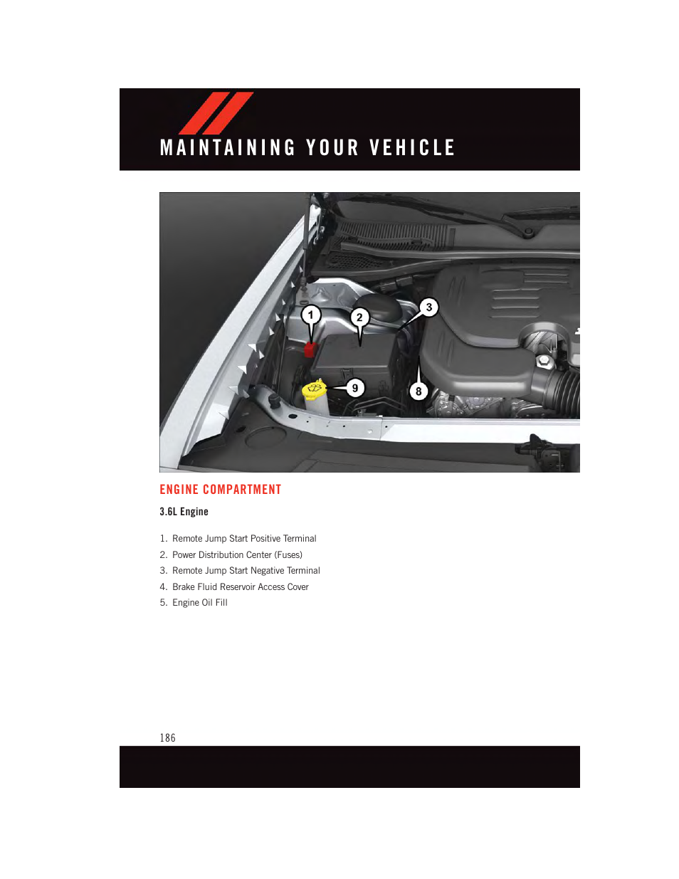 Engine compartment, 6l engine | Dodge 2015 Challenger - User Guide User Manual | Page 188 / 236