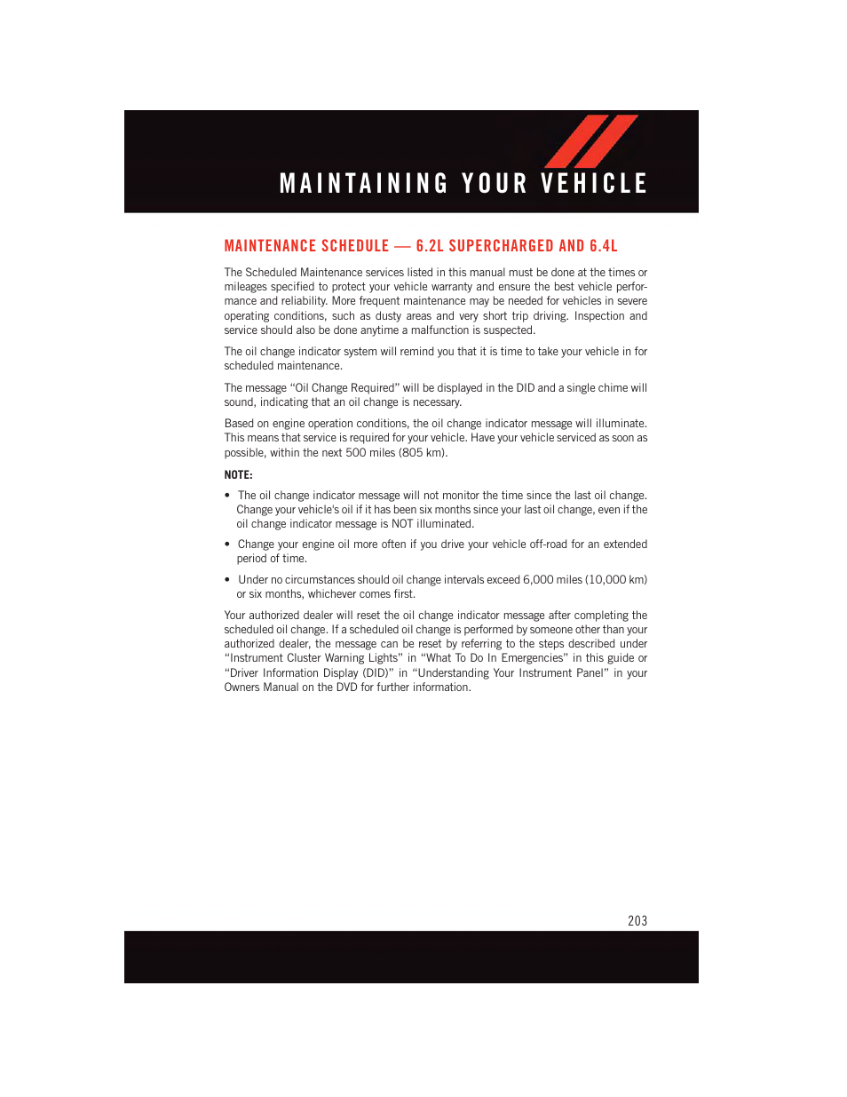 Maintenance schedule — 6.2l supercharged and 6.4l, Maintenance schedule — 6.2l, Supercharged and 6.4l | Dodge 2015 Challenger - User Guide User Manual | Page 205 / 236