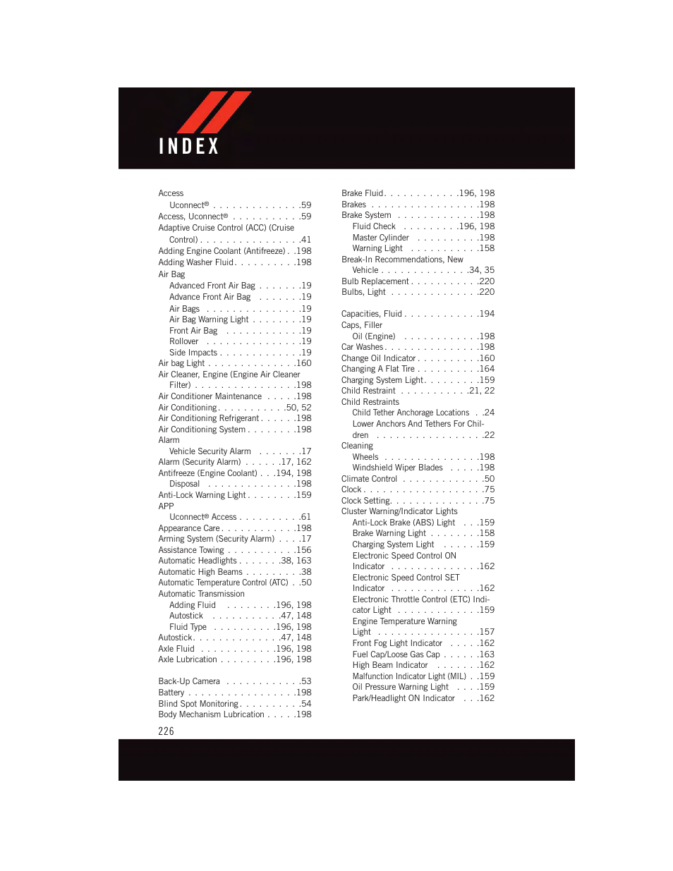 Index | Dodge 2015 Challenger - User Guide User Manual | Page 228 / 236