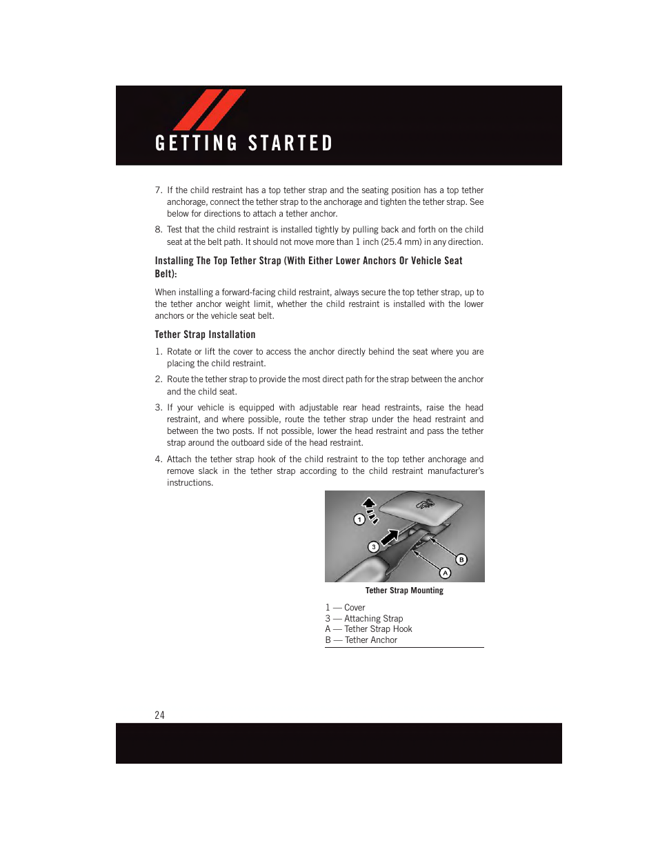 Tether strap installation | Dodge 2015 Challenger - User Guide User Manual | Page 26 / 236