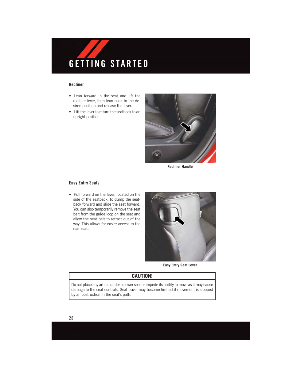 Easy entry seats | Dodge 2015 Challenger - User Guide User Manual | Page 30 / 236