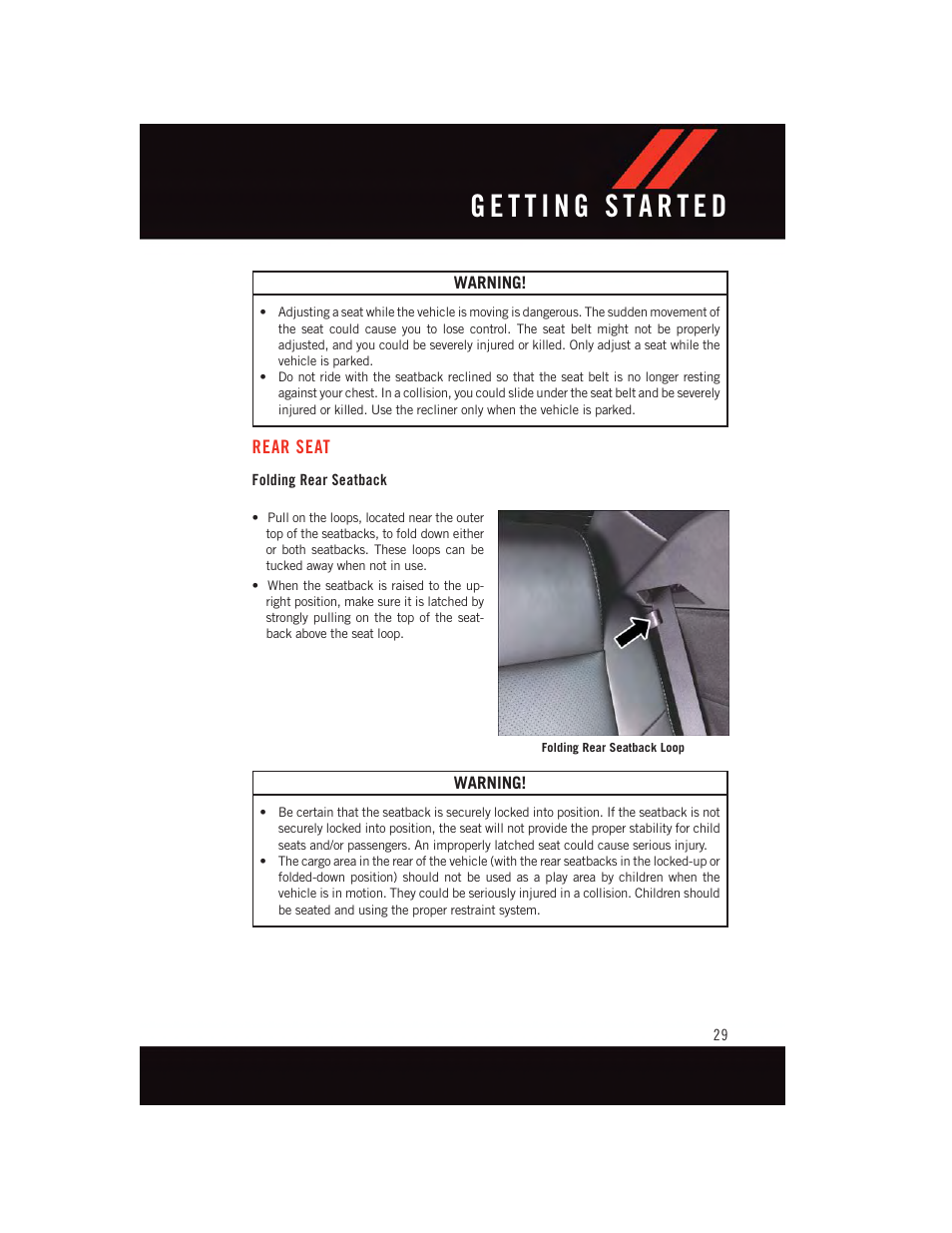 Rear seat, Folding rear seatback | Dodge 2015 Challenger - User Guide User Manual | Page 31 / 236